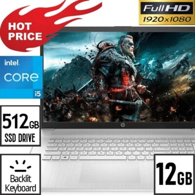 12GB HP 17.3" Laptop Full-HD 12th Intel Core i5-1235U 512GB SSD Drive Windows 11 - Image 1 of 4