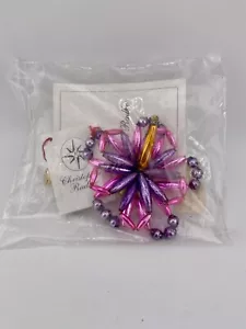 Vintage Christopher Radko Perline Vetro Fiore Natale Clip On Ornamento Sigillato - Foto 1 di 6