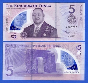 Tonga 5 Pa'anga 2023 2024 P-51 NEW Prefix A UNC Polymer Banknote - Picture 1 of 3