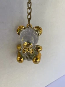 tiny little bear clear plastic key ring gold tone accents key chain cute bear - Picture 1 of 12