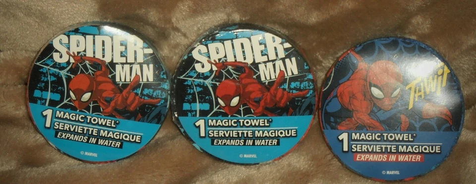 (3) Toallas mágicas Disney de 1,5 pulgadas x 11,5 pulgadas paño de lavado Spider Man Foto 1 de 1