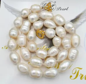 "Collar de perlas cultivadas arroz blanco natural Akoya de 18"" 22"" 24"" grande 10x (12-14 mm) - Imagen 1 de 6