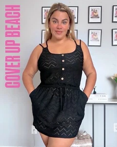 *Plus Size Swimsuit Cover Up 2025 Summer Beach Dress with Buttons and Thin Strap - Picture 1 of 11