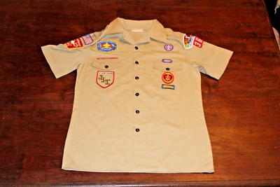 Boy Scouts of America BSA Men's Shirt Tan Medium Sewn Patches Short Sleeve - Image 1 of 4