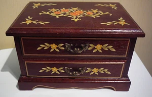 Vintage Painted Floral Wood Jewelry Box Musical "The Godfather Theme" - Picture 1 of 6