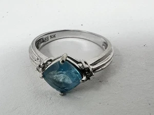 Solid White Gold Sky Blue Topaz Fine Diamond Ladies Cocktail Fashion Ring Sz 7 - Picture 1 of 7