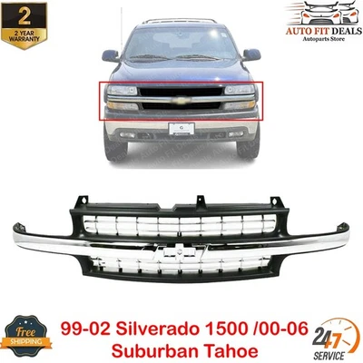 Front Grille w/ Chrome Center Bar For 99-02 Silverado 1500 /00-06 Suburban Tahoe - Image 1 of 4