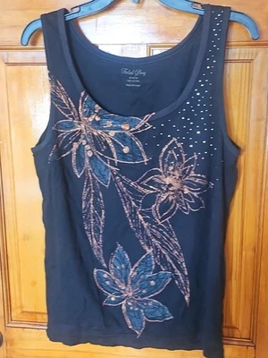 Faded Glory Women’s Brown Stretchable Cotton Top Embellished XL NWOT  - Image 1 of 4