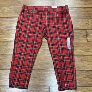 Old Navy Womens 22 High-Rise Pixie Skinny Ankle Pants Plaid Red Secret Pockets - Picture 1 of 14