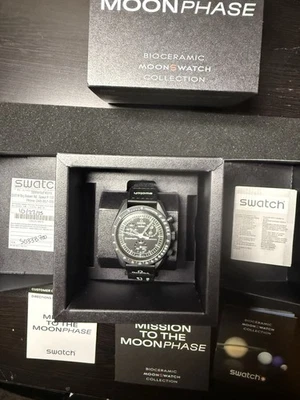 OMEGA x Swatch MISSION TO THE MOONPHASE NEW MOON – Black Bioceramic Snoopy Watch - Image 1 of 4