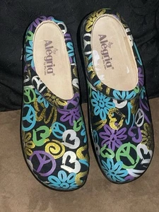 ALEGRIA Peace & Love KAY Leather Slip-On Clogs Womens Shoes EU 37 US 7-7.5 VGUC - Picture 1 of 8