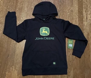 JOHN DEERE Black Graphic Long Sleeve Pullover Hoodie Hooded Jacket BOYS SZ 10/12 - Picture 1 of 4