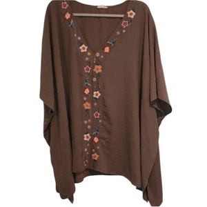 Oddy braun Boho Blumen bestickt fließend Top Gr. 1XL/2XL - Bild 1 von 8