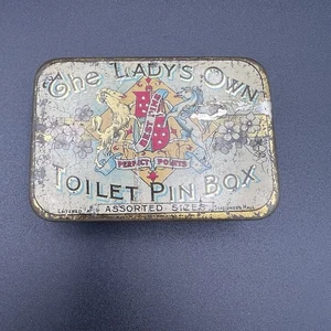 Antique Metal Tin Sewing Pins "The Lady’s Own Toilet Pin Box" - Picture 1 of 12