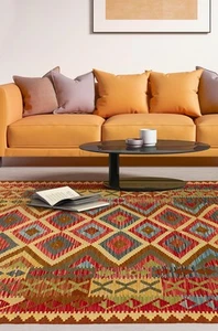Vintage Hand Woven Carpet 5'4" x 8'7" Traditional Wool Kilim Rug - Picture 1 of 3