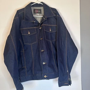 WEBs Denim Trucker Jacket Men’s M Dark Wash, Button Cuffs, 100% Cotton - Picture 1 of 4