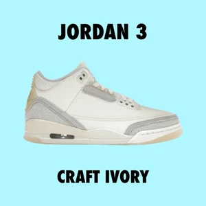 Nike Air Jordan 3 retrò artigianali avorio/grigio pelle bianca FJ9479-100 taglia 12,5 - Foto 1 di 6
