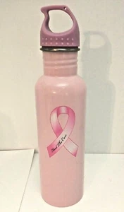  Insulated Stainless Steel Water Bottle Green Canteen Pink Ribbon Find The Cure - Picture 1 of 5
