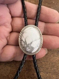 Native American Navajo Bolo Tie Medium White Howlite Native American Ties Zuni I - Picture 1 of 20