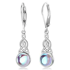 925 Sterling Silver Celtic Knot Moonstone Drop Earrings in Gift Box - Picture 1 of 5