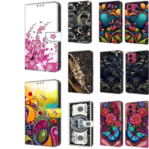 Printed Flower Wallet Phone Case for Motorola G73 G84 G32 G53 G13 G60 G62 G14 - Picture 1 of 28