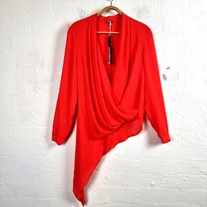 New STUDIO W Womens Top Size 8 Orange Long Sleeve Asymmetrical Hem V-Neck Wrap - Picture 1 of 11