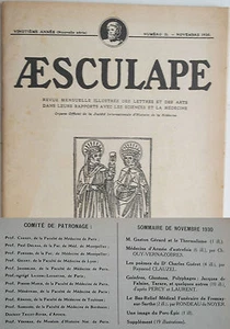 Aesculape n11- 1930 : L'Art et la Médecine (Voir Sommaire Photo) - Foto 1 di 3