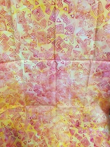 Batik Cotton Fabric - Yellow/Orange Background w/Geometric Symbols - Picture 1 of 2