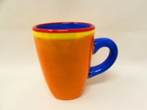 Caribe Bahama Blue by Dansk Mug Blue & Orange W/ Red & Yellow Rings    b76 - Imagen 1 de 2