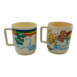 Set of 2 Vintage 1983 Care Bears Plastic Mugs Deka American Greetings 8 oz USA - Picture 1 of 8