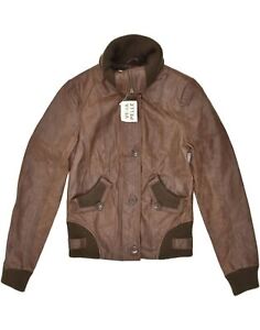VERO MODA Womens Leather Jacket UK 8 Small Brown Leather YC21