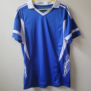 Ohne Etikett ~ Vintage Adidas ~ blaues Fußball Shirt Trikot mit Tribal Designs ~ Herren Gr. L - Bild 1 von 9