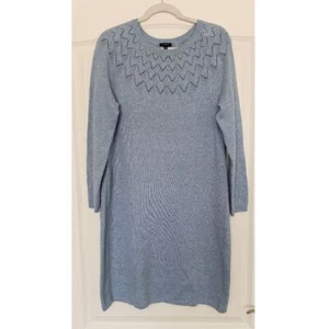 Talbots Blue Pointelle Knit Sweater Dress Size LP Office Cozy Warm Winter Chic - Picture 1 of 4