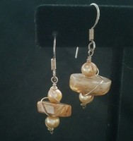 019 Sterling Silver Wire Wrapped Earrings Dangle Drop Champagne Pearls Pierced 