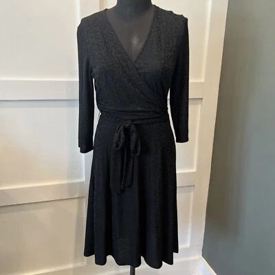 NWT Leota Dress Moc Wrap  L Holiday Career Black Fit Flare High Modern - Изображение 1 из 4