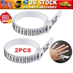 Paquete de 2 herramientas de medición medidoras de anillo de plástico buscador de tamaño de dedo reutilizable 1-17 - Imagen 1 de 5