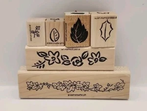 Stampin' Up Set mit 6 montierten Gummistempeln Blatt Blumenbordüre - Bild 1 von 3