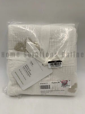 Pottery Barn Natalie Embroidered Cotton Linen Sham White Ivory King #9994P - Image 1 of 4