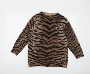Wallis Womens Beige Round Neck Animal Print Wool Pullover Jumper Size M - Picture 1 of 10