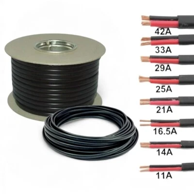 Twin 2 Core Cable 12v 24v 2Core Flat Thin Wall Automotive Wire Black & Red Auto - Image 1 of 3