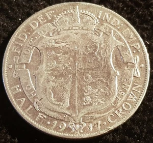 Lote de monedas de media corona de plata 1917 George V .925 VF6 - Imagen 1 de 2