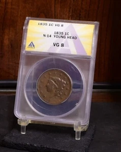 1835 Large Cent - Young Head N-14 - ANACS VG 8 (#57284-L) - Picture 1 of 12