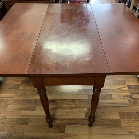 ATQ 1820s W. Virginia Hand Carved Solid Cherrywood Drop Leaf Pembroke Table 46”L Cover