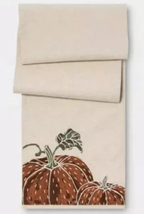 Threshold Printed Pumpkin Table Runner 14 X 72” Embroidered Natural Nwot - Picture 1 of 2