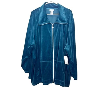 NWT Catherines Full Zip Dark Forest Green Cozy Velour Jacket Size 5X Pockets - Picture 1 of 7