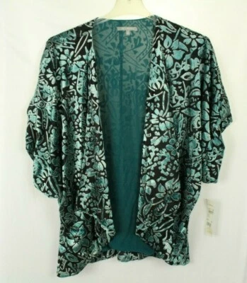 NY Collection Women's Blue Burnout Velvet Open Jacket Size M - Image 1 of 4