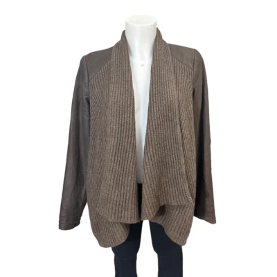 Vince.  Cárdigan de cuero marrón lana yak acanalado tejido drapeado frente abierto talla pequeña Foto 1 de 4