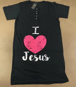 Just Love Women's Size Large Black "I Love Jesus" Graphic Print Sleep Shirt NWT - Picture 1 of 9