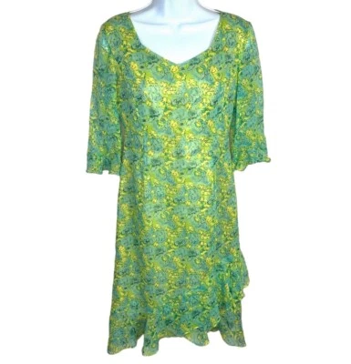 Size 6 Petite Vintage Jane Seymour Silk Dress Womens Lined 90s y2k Green - Image 1 of 4