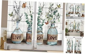 Eucalyptus Kitchen Curtains 27.5W X 39L Inch 2 Panels Rod Pocket Farmhouse - Picture 1 of 8